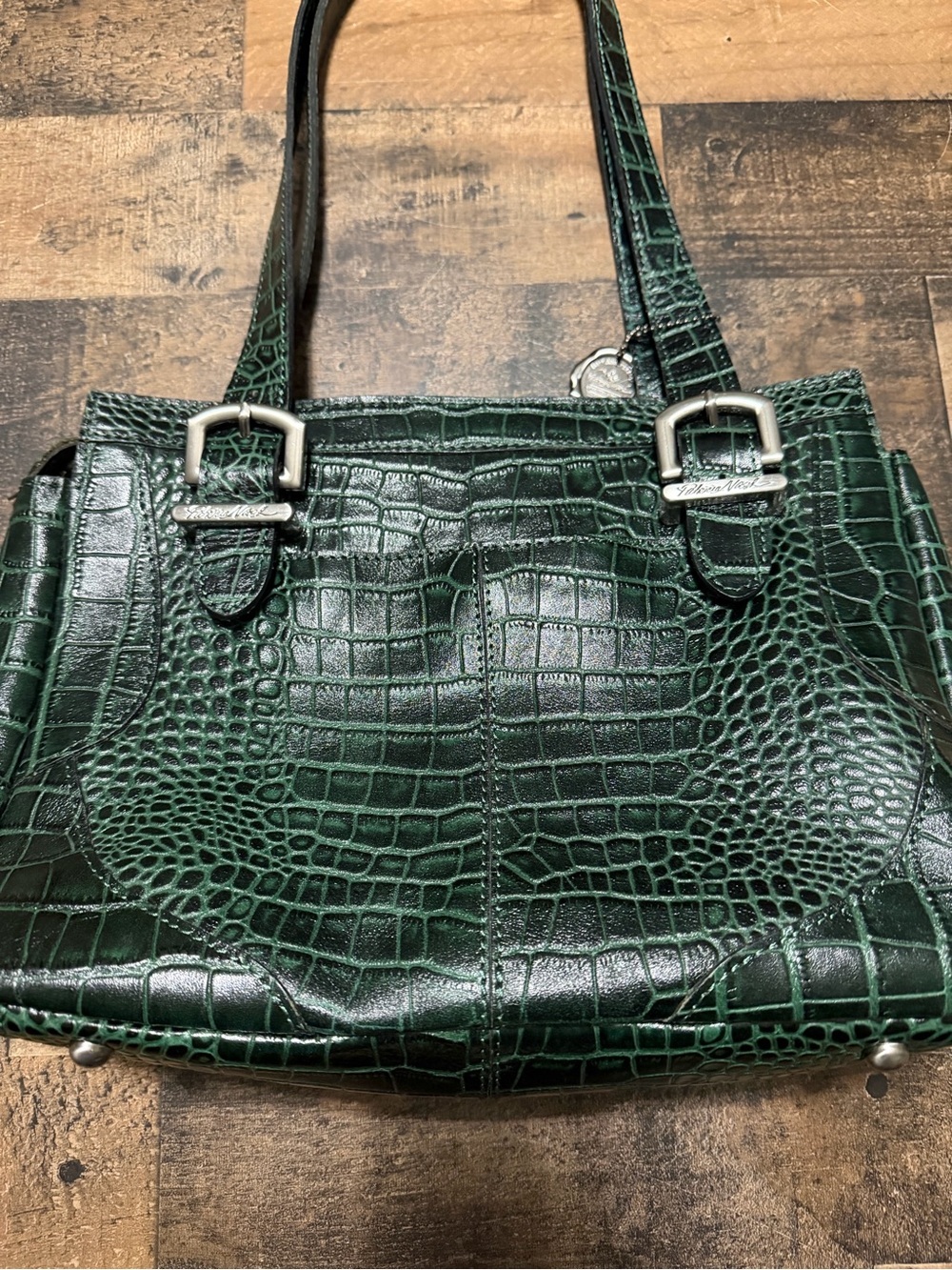 Patricia Nash Emerald Green Croc Embossed Helmsley Satchel - Picture 4 of 11
